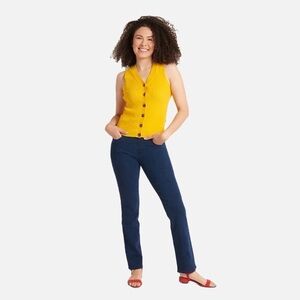 Betabrand Straight Leg Yoga Denim Pants Dark Indigo Medium Petite